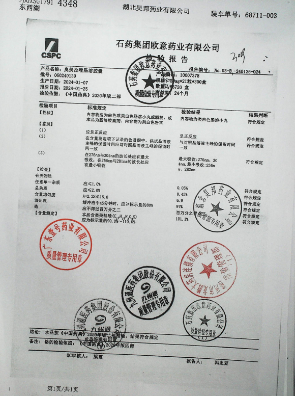 奥美拉唑肠溶胶囊060240139的封面