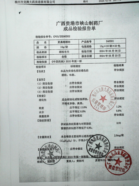 夏桑菊颗粒240301的封面