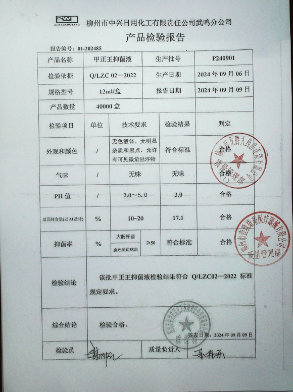 甲正王抑菌液P240901的封面