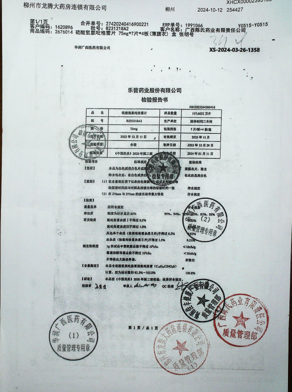 硫酸氢氯吡格雷片B231218A2的封面