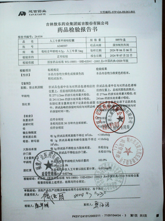 人工牛黄甲硝唑胶囊A240507的封面