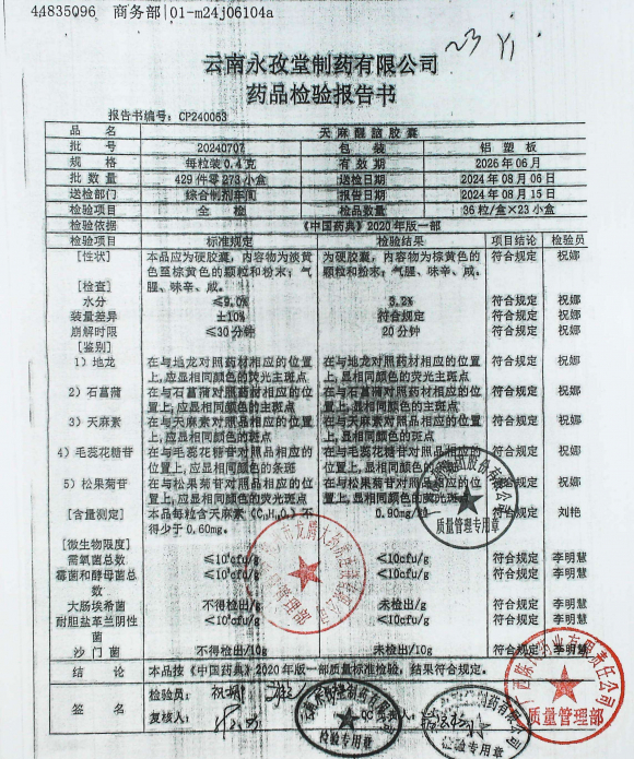 天麻醒脑胶囊20240707的封面