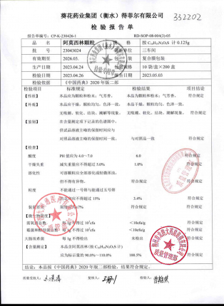 阿莫西林颗粒23043024的封面