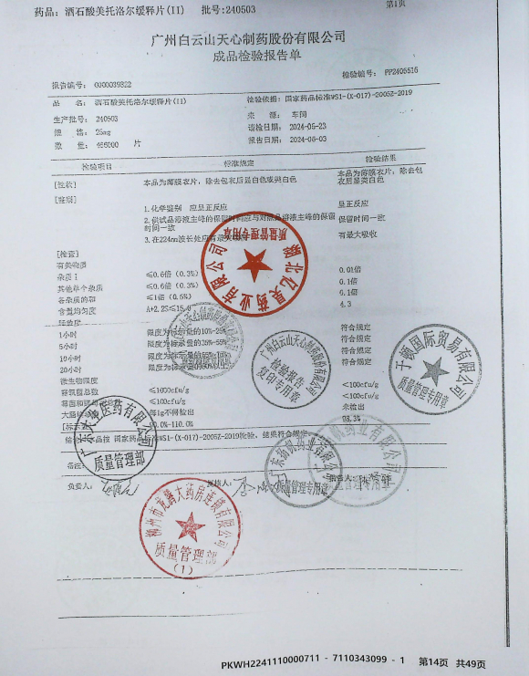 酒石酸美托洛尔缓释片240503的封面