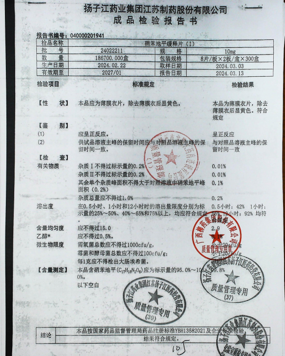 硝苯地平缓释片24022211的封面
