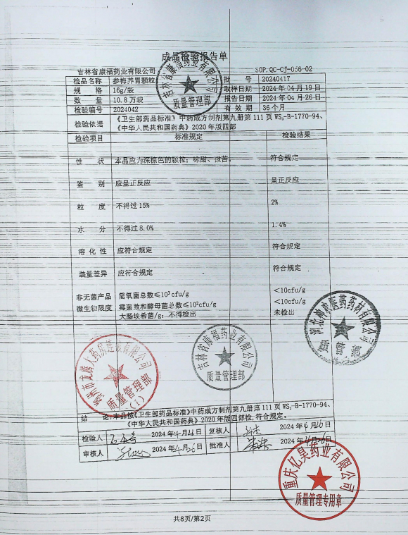 参梅养胃颗粒20240417的封面