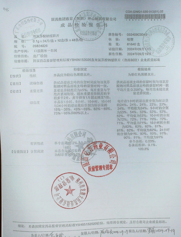 双氯芬酸钠缓释片09824026的封面