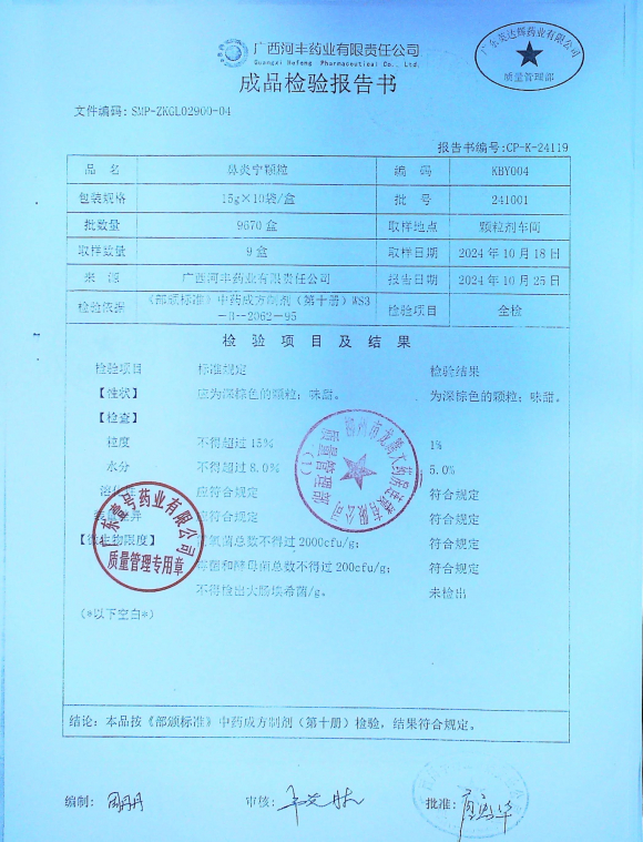 鼻炎宁颗粒241001的封面
