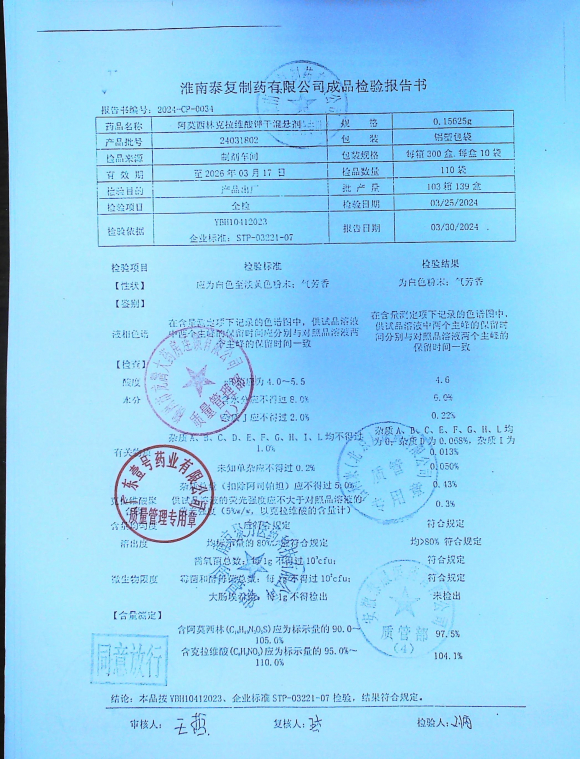 阿莫西林克拉维酸钾干混悬剂24031802的封面