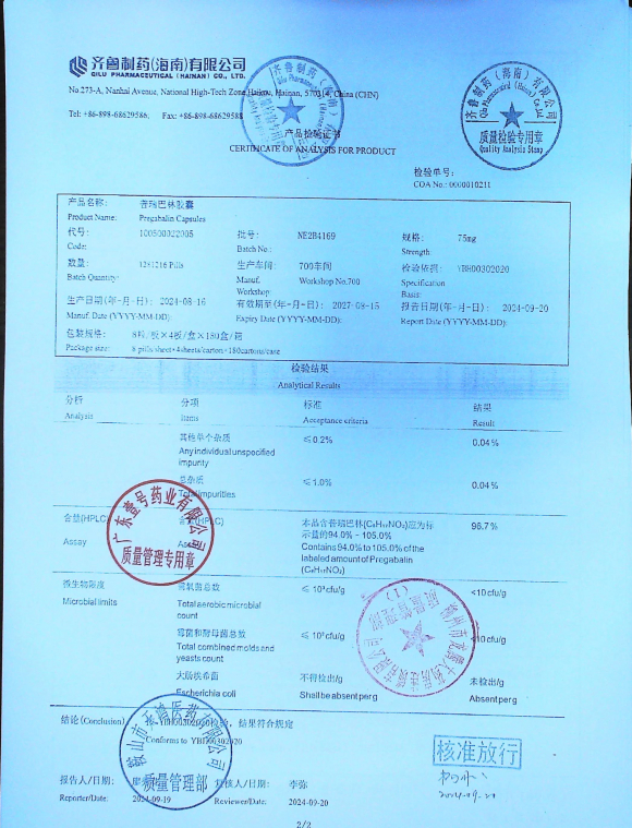 普瑞巴林胶囊NE2B4169的封面
